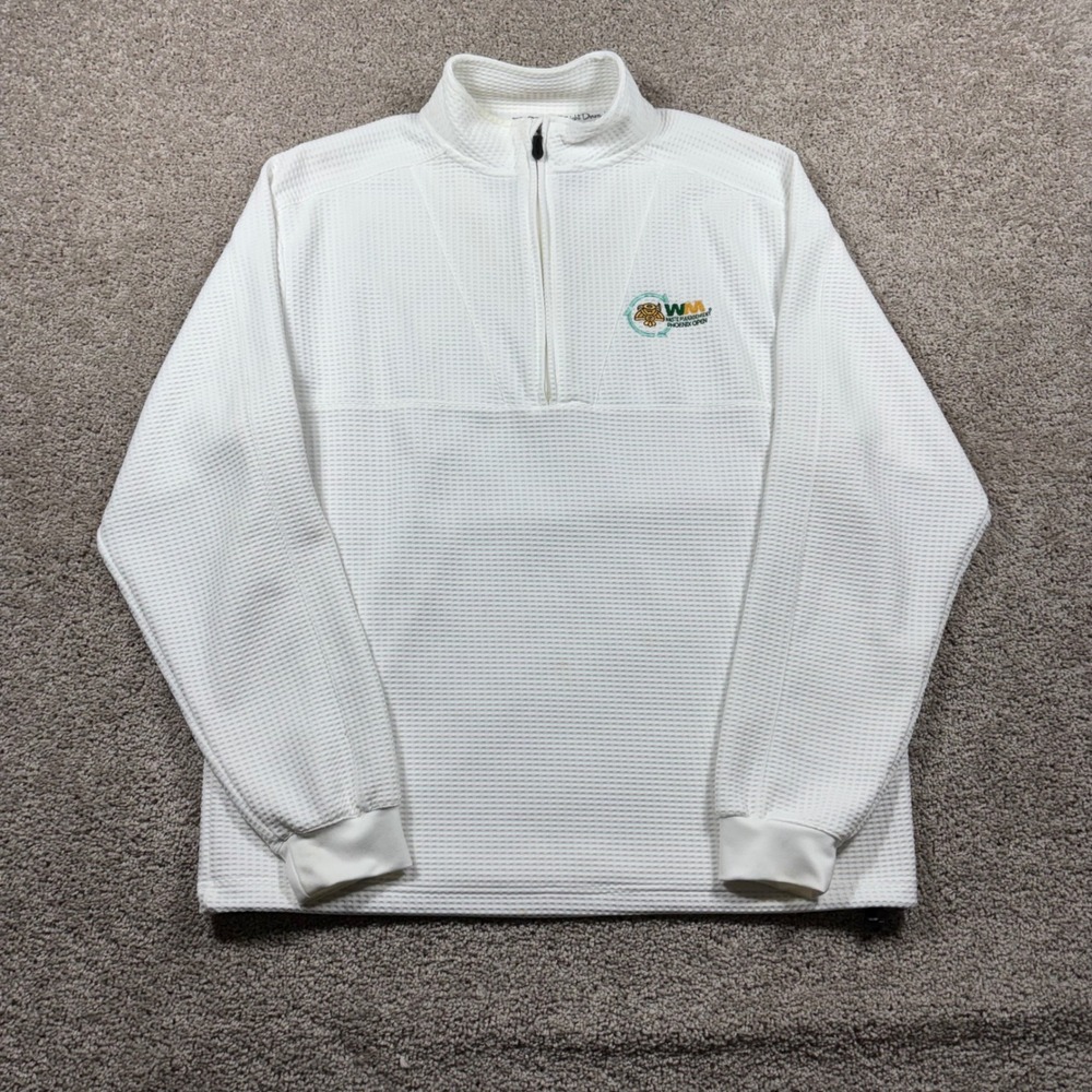 Straight Down Mens White WM Phoenix Open 1/4 Zip Waffle Knit Golf Pullover L